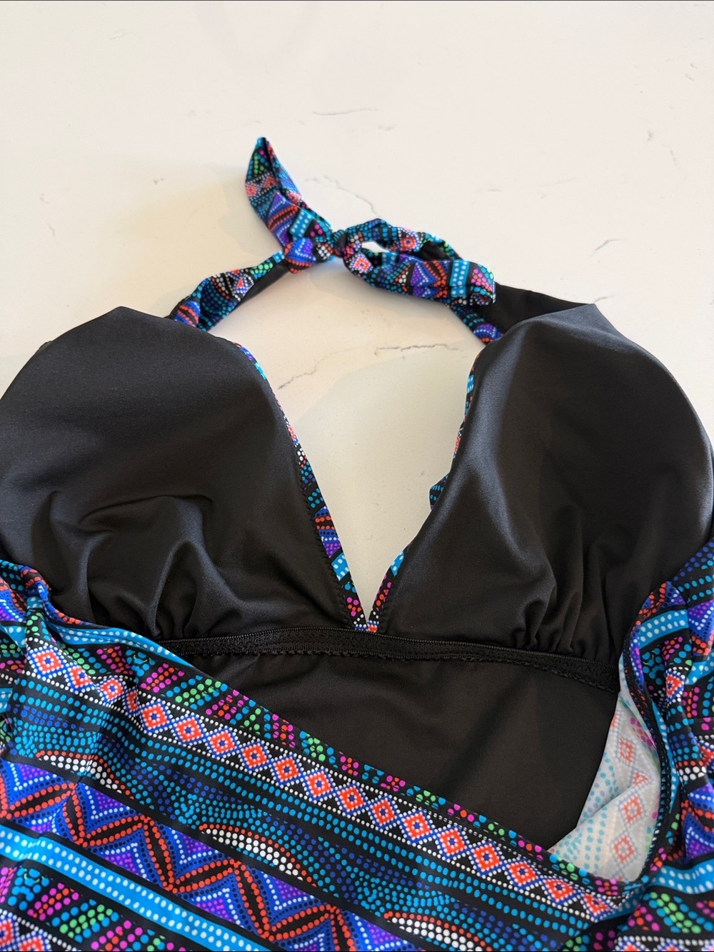 Halter Ruched Tankini Swim Top in Multi-Color. Size 14. - Picture 10 of 11